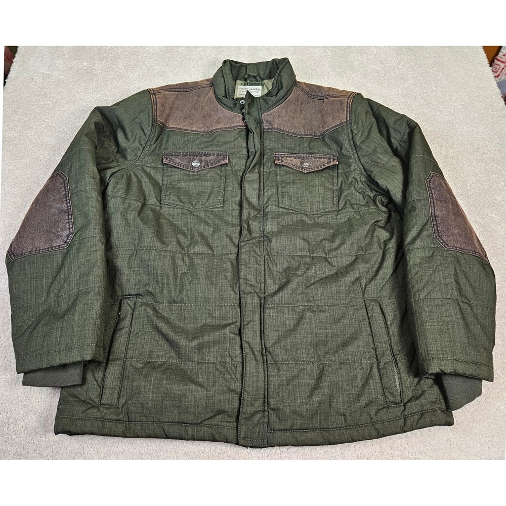Men's Cody James Quilted Insulated Western Working Jacket Green Brown Yoke Sz XL
